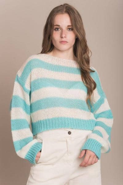 SLINE FASHION - Verkürzter, gestreifter Pullover 