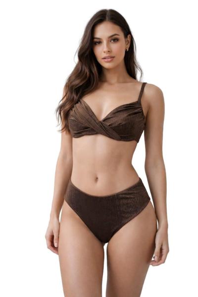 Italian brown bikini for resellers, high-waisted swimwear