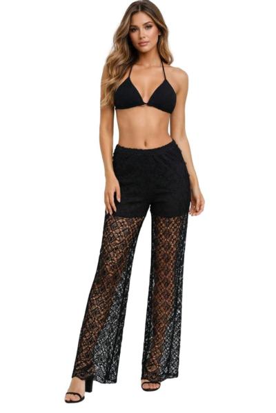 AGHÉ MARE - Calça flare preta de renda, tamanho 25 