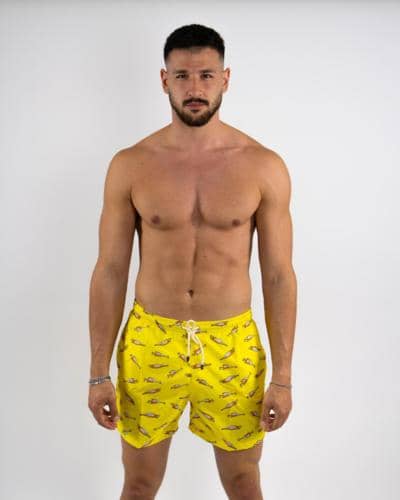 Bañadores italianos para revendedores, diseño amarillo vibrante.
