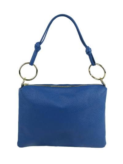 Elegante bolso de cuero italiano azul para revendedores.
