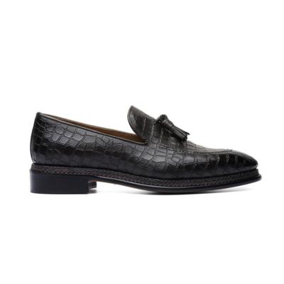 Black leather tassel loafer Made in Italy for resellers