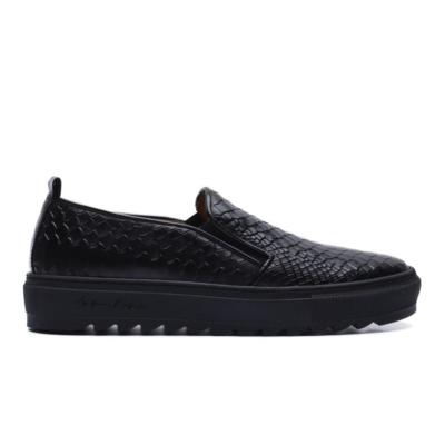 Black Italian slip-on shoes with textured pattern for resellers