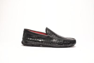 Black Italian leather loafer with crocodile texture for resellers