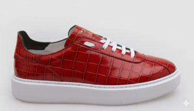 Sneakers rosse italiane effetto coccodrillo per rivenditori
