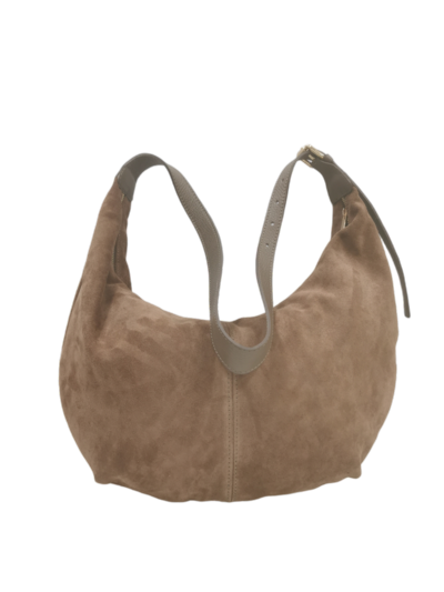 BAGOO e FI - Bolsa Hobo de Camurça Taupe 