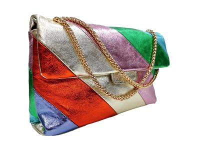 Colorful patchwork leather bag with gold chain, Made in Italy for resellers