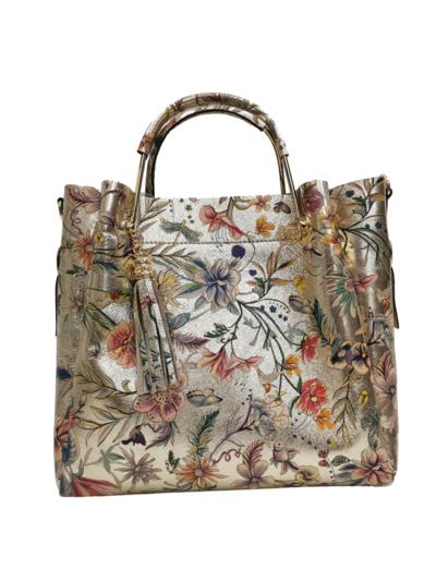 BAGOO e FI - Металлическая сумка-тоут с цветочным принтом 