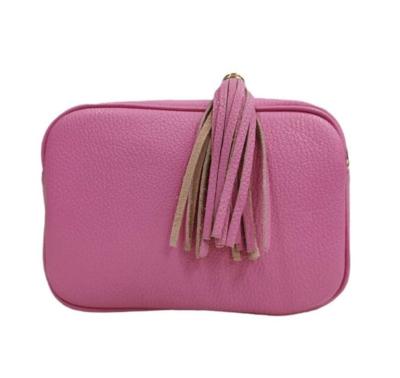 Pink leather clutch with tassel for resellers Italian manufacturer