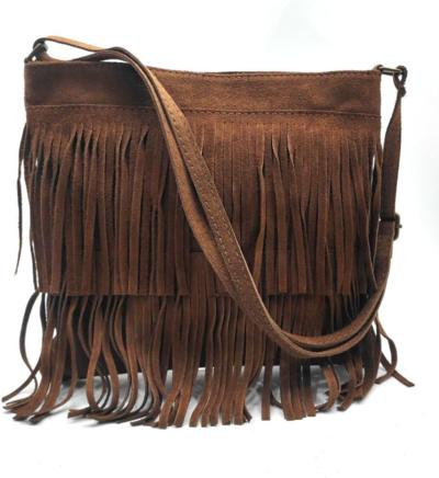 Brown suede fringe bag Made in Italy for resellers