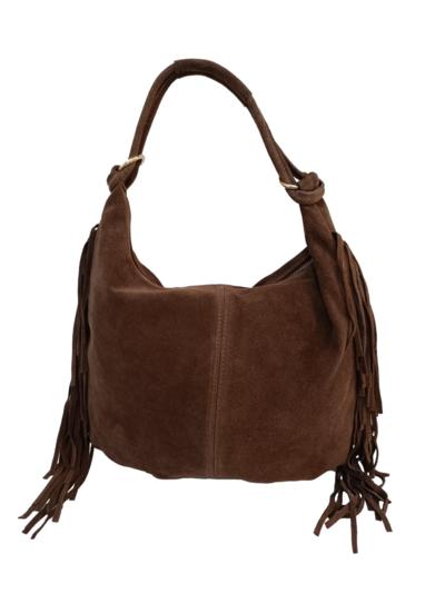 Brown suede handbag with fringes Italian manufacturer for resellers