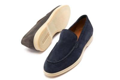Italian suede loafers for resellers with beige sole