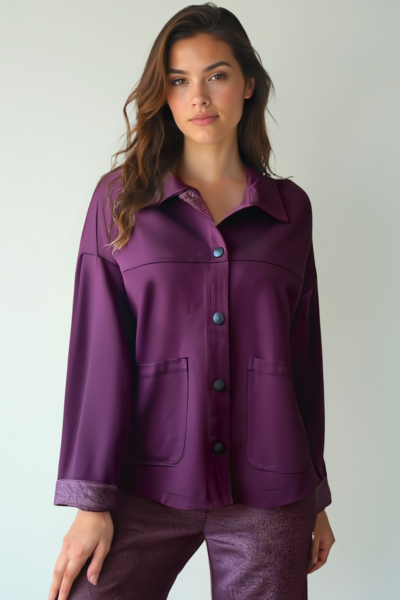 Giacca in raso viola Made in Italy per rivenditori all'ingrosso