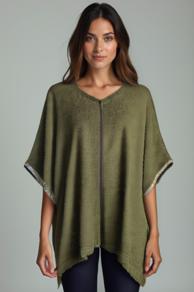Poncho verde oliva Made in Italy per rivenditori, moda lusso