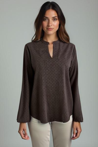 Blusa marrone made in Italy per rivenditori, tessuto leggero