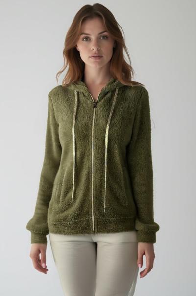 Felpa con zip in pile verde oliva Made in Italy per rivenditori