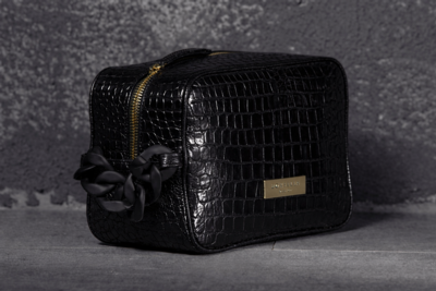 BORSELLA DESIGN - Bolsa de vaidade preta com estampa de crocodilo 