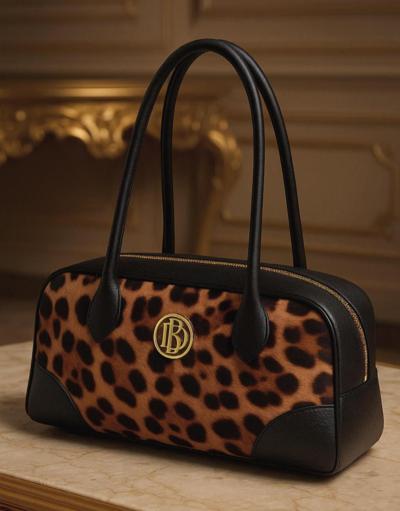 BORSELLA DESIGN - Bolsa de couro de bezerro com estampa de leopardo 