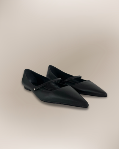 Black leather pointed flats for resellers Made in Italy