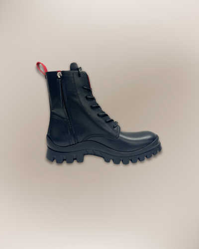 Italian black leather combat boot for resellers