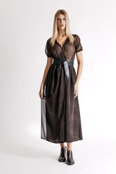 Vestido midi negro transparente italiano con cinturón de cuero para revendedores