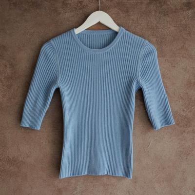 Jersey acanalado azul hecho en Italia para revendedores