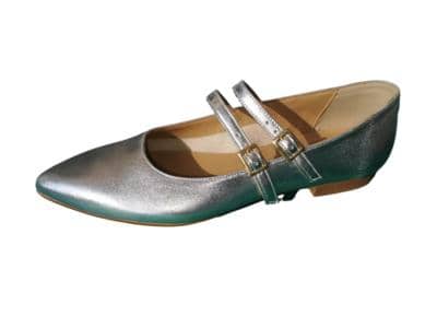 Italian silver flat shoes for women, wholesale.