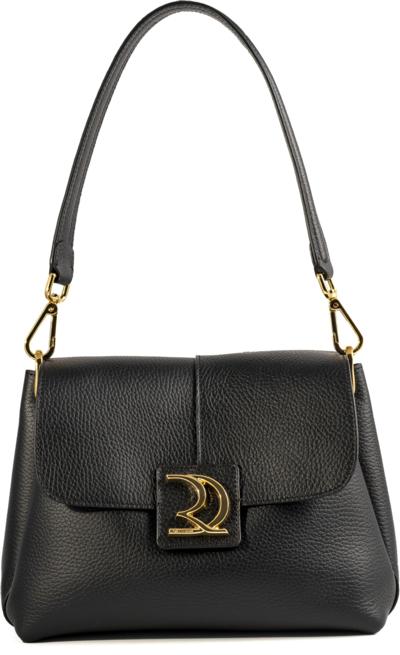 Black Italian leather handbag for resellers with gold details