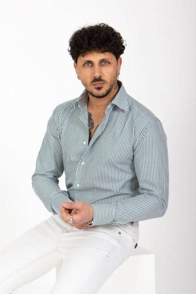 EKLAM - Camicia da uomo in cotone a righe 