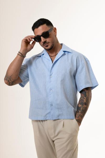 EKLAM - Chemise cubaine en lin Sky 