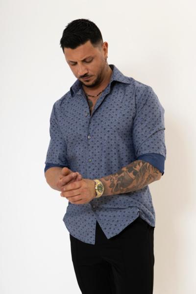 EKLAM - Chemise bleue à motifs 