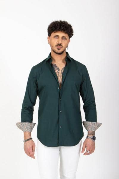 EKLAM - Camicia da uomo moderna color smeraldo 