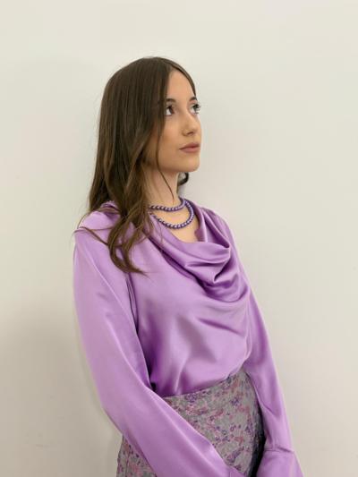 Blusa in raso lilla Made in Italy per rivenditori