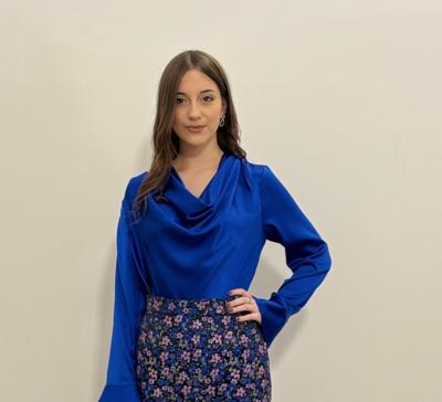 Blusa in raso blu made in Italy per rivenditori