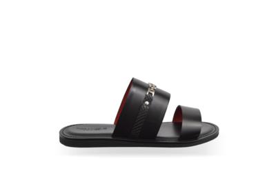 Black Italian leather slide sandal for resellers wholesale