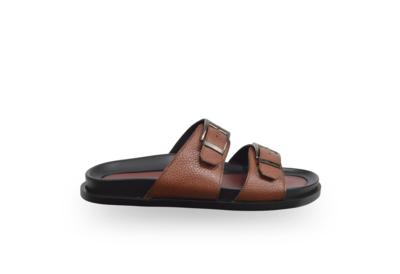 Italian brown leather sandals with buckles for resellers