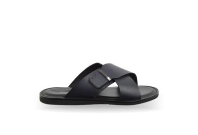 Black Italian leather men's sandal for resellers wholesale