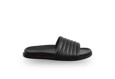 Black leather slide sandal made in Italy for resellers