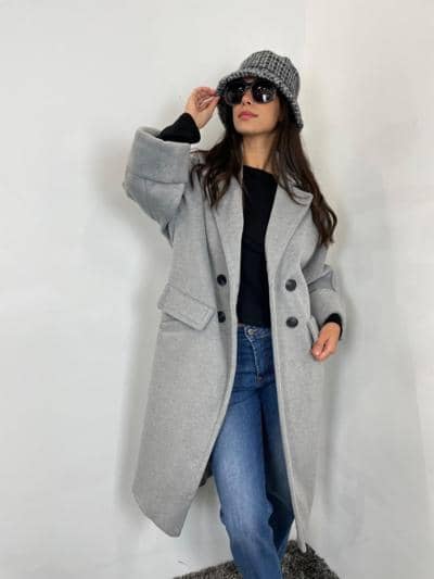 FM MODA - Abrigo gris elegante 