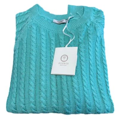 Suéter de punto trenzado aqua fabricado en Italia para reventa