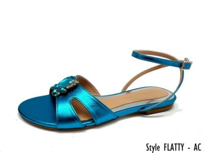 Blue Italian flat sandal with ankle strap for resellers