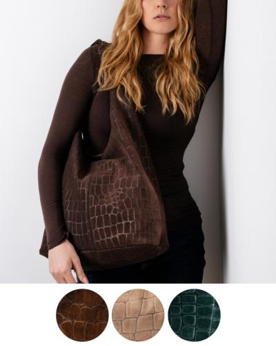 LAURA DI MAGGIO - sac en daim imprimé cacao 