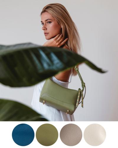 Bolsa de couro verde fabricada na Itália para revendedores