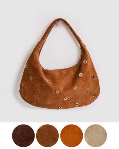 Brown suede handbag with eyelets, Made in Italy for resellers