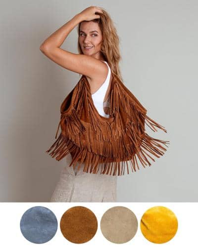 Итальянская сумка из замши с бахромой для реселлеров коричневая