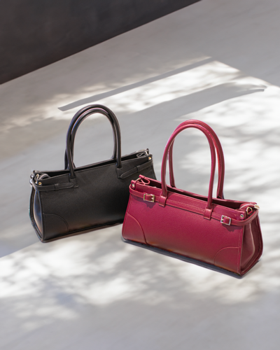 Bolsos de cuero fabricados en Italia para revendedores, negro y rojo