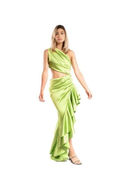 LECICALE LAB - Robe de Gala en Soie Citron Vert 