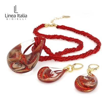 LINEAITALIA - Parure de cristal rojo de la gota 