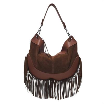 Italian brown suede fringe handbag for resellers