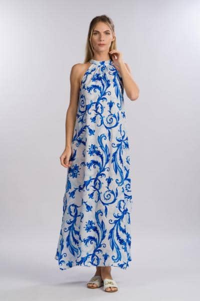 Итальянское длинное платье с синим цветочным принтом для реселлеров